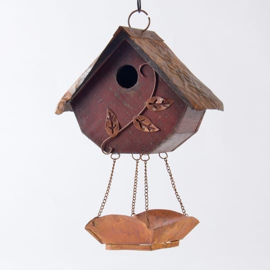 Glitzhome&#xAE; Distressed Wooden Birdhouse with Bird Bath